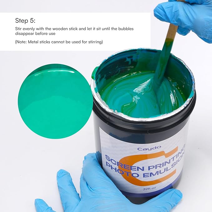 Caydo Screen Printing Emulsion, 32oz Large Capacity Photo Emulsion with Diazo Sensitizer, Measuring Cup, Gloves, and Stir Sticks, Screen Printing Emulsion Kit for Screen Printing Frames