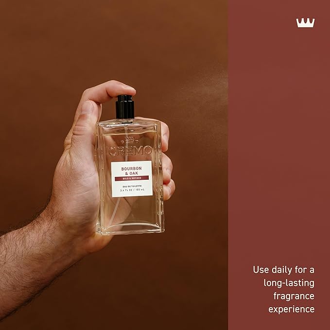 Cremo Cologne for Men - Bourbon & Oak Mens Cologne Spray - A Sophisticated Blend of Distiller’s Spice, Fine Bourbon and White Oak, Fragrances For Men, 3.4 Fl Oz