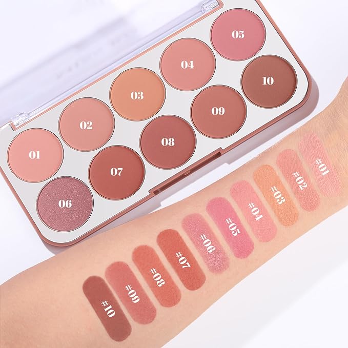 10 Color Blush Palette: Lightweight Face Powder Blush - Smooth Long-lasting Makeup Powder For Cheeks - Buildable Color Women Makeup Blush