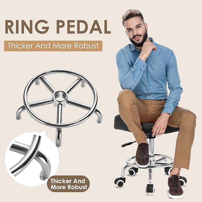 Rolling Stool Wider Rectangular Cushion-Provides a Comfortable, Stable Support Surface with Loop Footrest for Leg Support,Adjustable Stool with Wheels for Salon Tattoo Massage Office Home (Black)