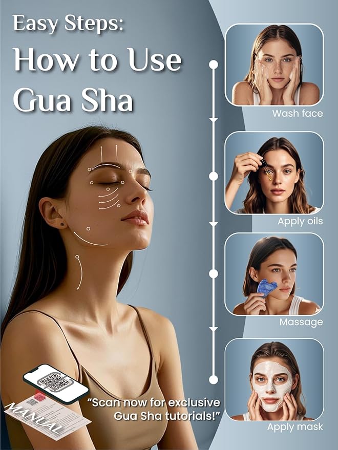 Rena Chris Gua Sha Facial Tools: Natural Blue Aventurine Guasha Tool for Face Acupuncture Therapy, Facial Massager for Jawline Sculpting and Puffiness Reducing (Blue)