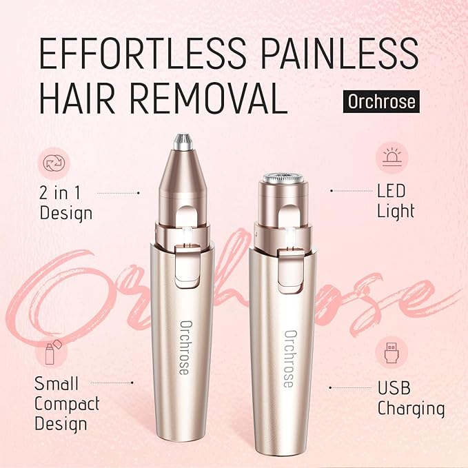 Rechargeable Facial Hair Remover for Women: 2-in-1 Device for Shaping Eyebrows and Removing Face Peach Fuzz(Rose Gold)