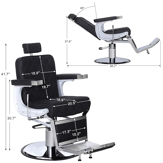 BarberPub Heavy Duty Metal Vintage Barber Chair All Purpose Hydraulic Recline Salon Beauty Spa Shampoo Equipment 3825 (Black with Black Stitches)