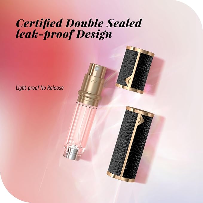 Perfume Travel Refillable Bottle,Genuine Leather Bottom-Filling Fragrances Perfume Atomizer,Mini Cologne Dispenser,Portable Sprayer Pocket Size for Cruise Car Trip Purse Gift 5ml (Black)