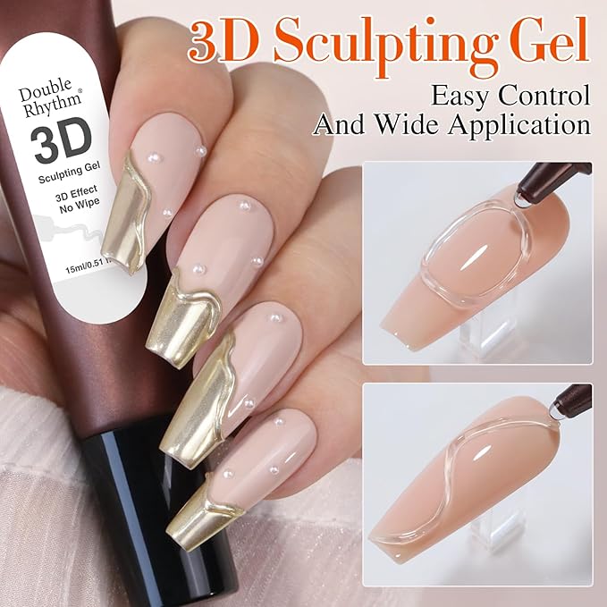 Double Rhythm 0.5 Oz 3D Nail Gel Nail Art Sculpting Gel No Wipe Gel Polish for Nail Designs DIY Nail Art for Drawing, Molding, Sculpture and Decoration (3D Sculpting Gel Clear)