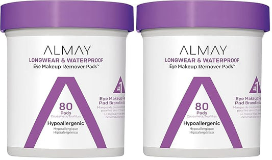 Almay Biodegradable Makeup Remover Pads, Longwear & Waterproof, Hypoallergenic, Fragrance-Free, Dermatologist & Ophthalmologist Tested, 80 Count (Pack of 2)