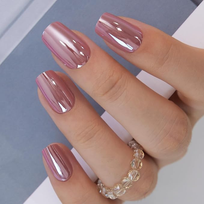 Curvlife Press on Nails Acrylic Pink glitter Fake Nails with Design Full Cover False Nails for Women Reusable Nail Kit with Nail Glue Adhesive Tabs