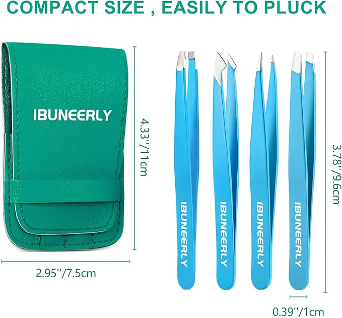 Eyebrows Tweezers Set, 4Pcs Stainless Steel Tweezers for Women with Travel Case, Great Precision for Ingrown Hair, Facial Hair and Splinter Removal
