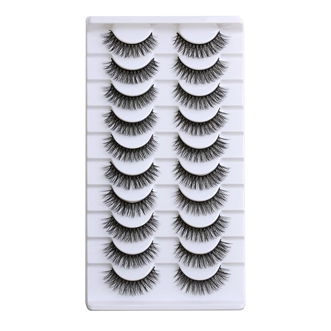 SUNWELL False Eyelashes 12mm Mink Lashes Natural Look 3D Faux Mink Eye Lashes Soft Reusable Luxury Volume Fake Eyelashes 10 Pairs Pack