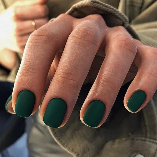 Matte Green Press on Nails Short,KQueenest Glue on Nails Short Acrylic Nails Press on with Solid Color Classic Fake Nails Set for Women Lady Daily Wear in 24 PCS