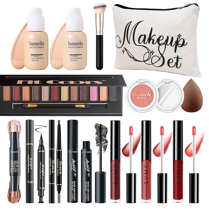 Makeup Kit for Girls Teens, Travel Makeup Kit, Facial Makeup Full Kit, Makeup Present Set for Beginners & Professionals, Cosmetic Bag Include Pigmented Blendable Eyeshadow Palette, concealer