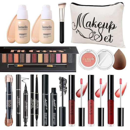 Makeup Kit for Girls Teens, Travel Makeup Kit, Facial Makeup Full Kit, Makeup Present Set for Beginners & Professionals, Cosmetic Bag Include Pigmented Blendable Eyeshadow Palette, concealer