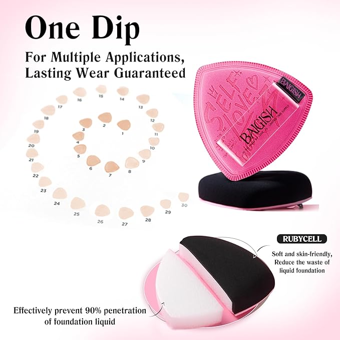 Makeup Sponge Set For Foundation Concealer, Triangle Powder Puff Soft Sponges Blender, Latex Free Blender Sponge For Liquid, Cream, and Powder Seamless & Flawless Makeup (RoseRed 3Pack)