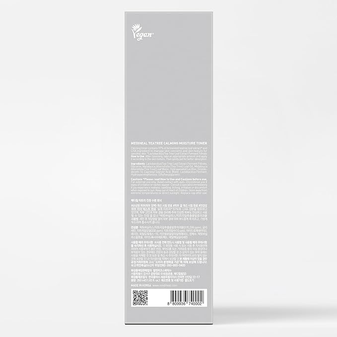 MEDIHEAL Teatree Calming Moisture Toner (11.8 fl oz), Quick Calming and Deep Hydration Toner with Teatree Extract Leaf Oil for Sensitive Skin Type