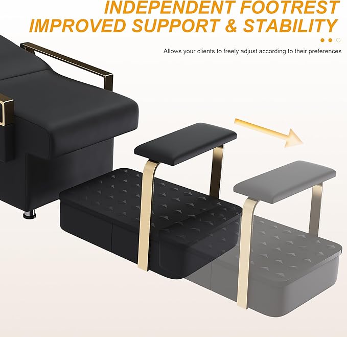 Shampoo Bowl and Chair Set for Salon, Hair Washing Station for Hair Stylist, ABS Backwash Shampoo Bowl Sink with Independent Footrest for Spa Beauty Barbershop(Black+Gold)