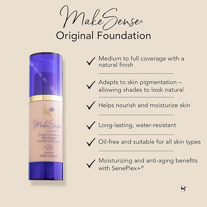 SeneGence MakeSense Original Foundation, Ivory, 1 Fl Oz, Long-Lasting Oil-Free Formula with Skin-Nourishing Ingredients, Water-Resistant
