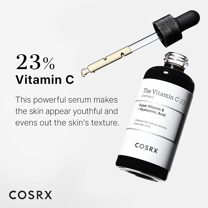 COSRX Pure Vitamin C 23% Serum with Vitamin E & Hyaluronic Acid, Hydrating Facial Serum for Fine Lines, Uneven Skin Tone & Dull Skin, 0.7oz/20g, Korean Skin Care, Stocking stuffers for women