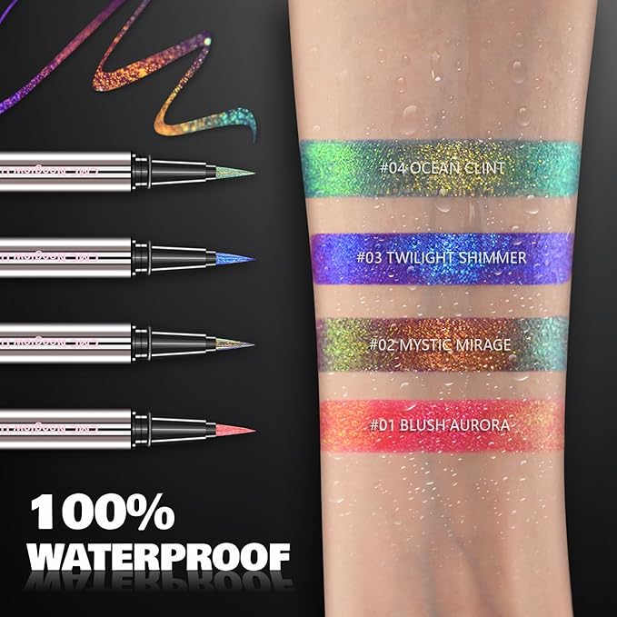 CHARMACY New Chameleon Liquid Eyeliner, Highly Pigmented, Metallic MultiColor Shifting Waterproof, Ultra-Fine Tip, Longwearing, Smudge-proof (A04 Ocean Glint)