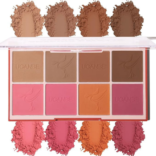 8 Colors Face Matte Blush Palette Shading Blusher - Buildable Facial Cheek Blusher Contour Bronzing Pressed Powder Makeup Pallet Women Gift Set (8 Colors Face Blush Palette)