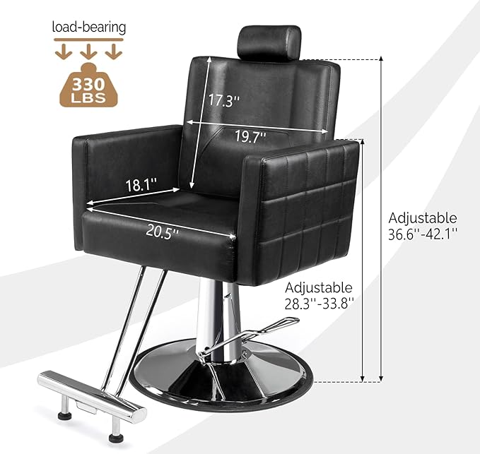 OmySalon Hydraulic Barber Chair Heavy Duty, Salon Chair for Hair Stylist All Purpose, Reclining Hair Salon Chair for Braiding Shampoo Facial Waxing Beauty Spa, 360 Degree Swivel, Black