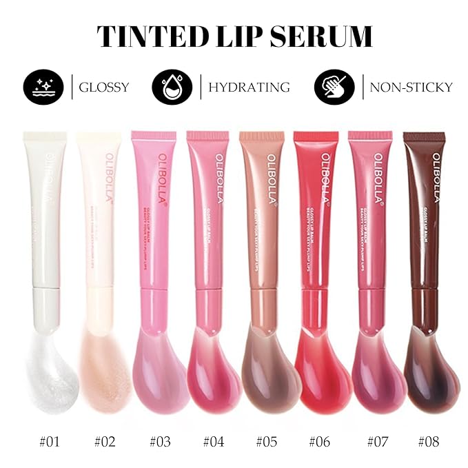 Tinted Lip Serum, Hydrating Tinted Lip Balm For A Glossy Finish & Soft, Contains vitamins, Non-sticky plumping lip glaze, Moisturizing Repair for Chapped Lips 0.42 fl.oz