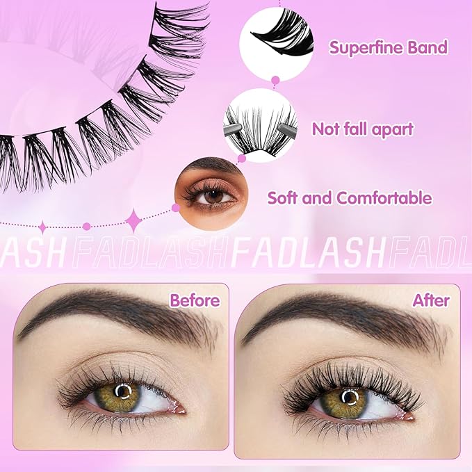 FADLASH Lash Clusters Wispy Eyelash Clusters 40D Natural Individual Lashes 8-16 mm and Waterproof Cluster Eyelash Extensions with Soft Thin Band