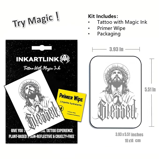 INKARTLINK Semi Permanent Tattoo, Temporary Tattoo, party tattoo, beautiful and realistic design, fun tattoo experience, cruelty-free, non-reflective, waterproof (Jesus)