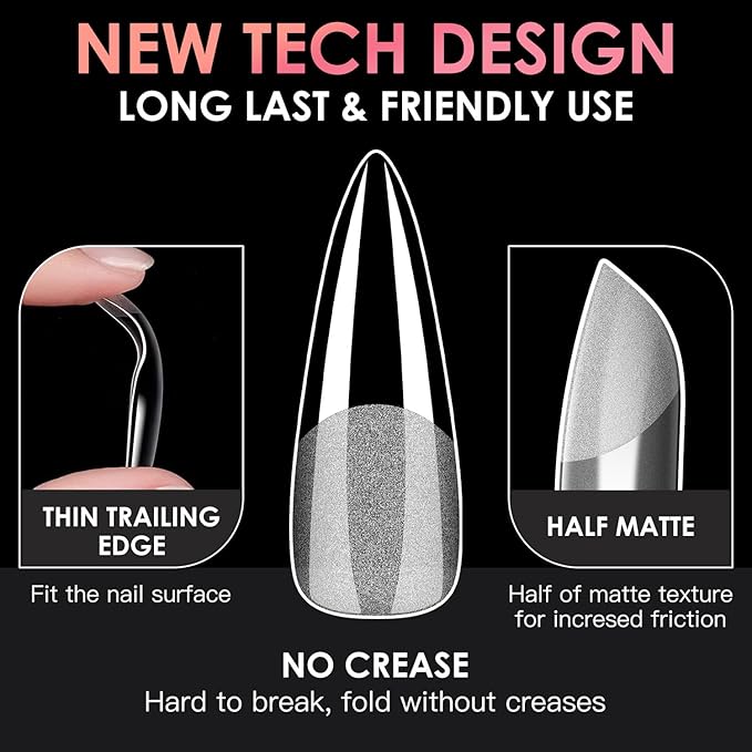Long Stiletto Soft Gel Nail Tips, BORNBYME 240 PCS Half Matte Pre Buff Full Cover Shaped Nail Extenison Tips Gel Nail Tips