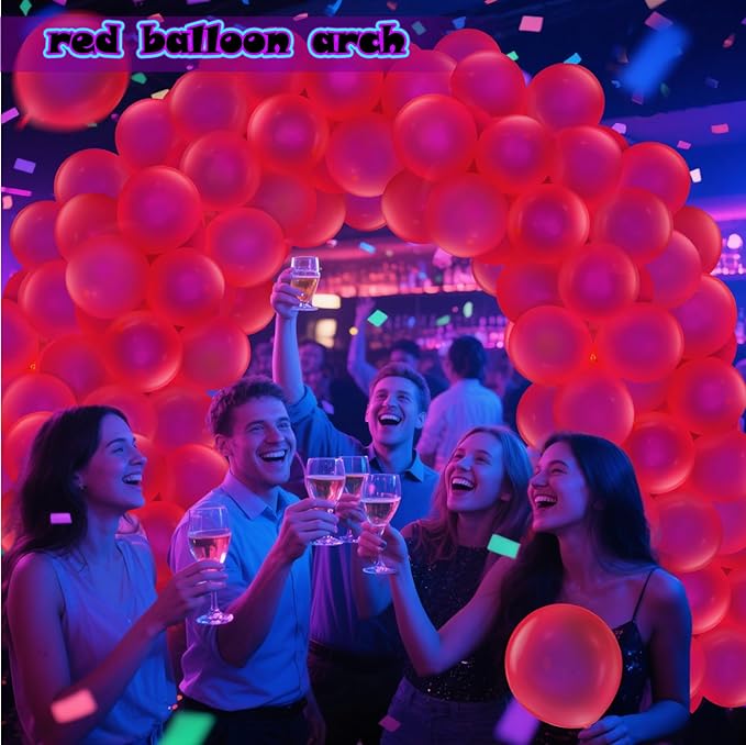 100 Pcs UV Neon Red Balloons 12 inch Neon Party Supplies, Balloons, Glow in the Dark for Birthday, Graduation, Baby Shower,Wedding, Anniversary Valentines Party Decorations