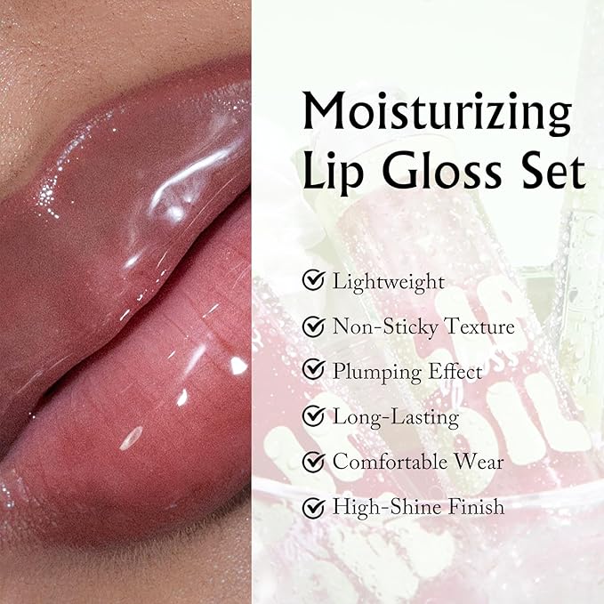 4 Colors Lip Oil with Brown Lip Liner Set, Hydrating Lip Combo Moisturizing Tint Lip Gloss Smooth Highly-Pigmented Matte Lip Liner Pencil Nourishing Non-sticky Shaping Plumping Lips Daily Makeup