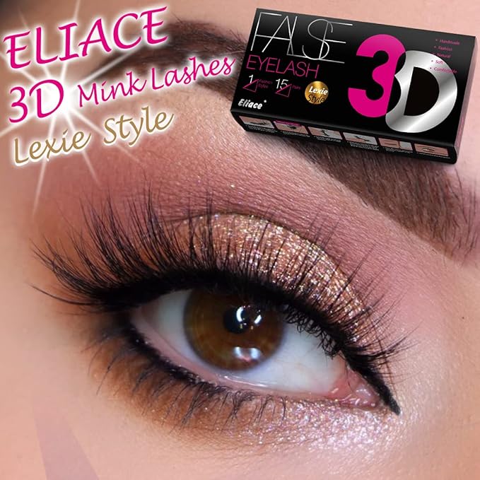 Eliace False Eyelashes Natural look Cat Eye Lashes Wispy Strips,15 Pairs, 3D Mink Lashes Fake Eyelashes Volume Fluffy Thin Soft Band Comfortable Long Thick Dramatic Cross Eyelash Reusable, Lexie Style