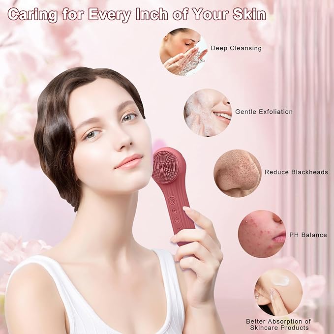 Silicone Face Scrubber Exfoliator, Silicone Face Wash Brush for Men & Women, Ipx7 Waterproof Rechargeable Facial Cleaner for Deep Cleansing, Exfoliating, Massage Face Scrubber