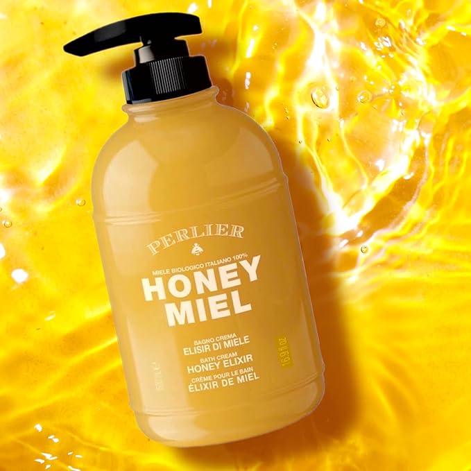 Perlier Sweet Honey Miel Shower & Bath Cream - Nourishing & Soothing Luxury Bath Cream Made with 100% Organic Italian Honey for Deep Moisturization and Hydration (16.9 Fluid Oz.)