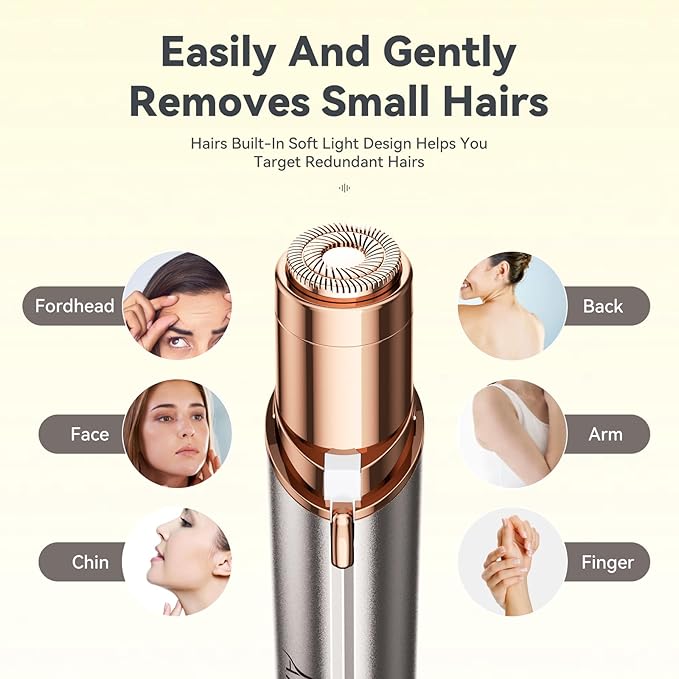 Facial Hair Remover for Women,Painless Hair Shaver Rechargeable with LED Light,Flawless Lady Face Electric Razor,The Great Female Mustache Removal (Rose Gold (with 1 Replacement Heads))