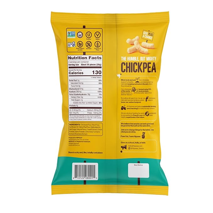 Hippeas Chickpea Puffs, Vegan White Cheddar, 4 Ounce (Pack of 2), 4g Protein, 3g Fiber, Vegan, Gluten-Free, Crunchy, Plant Protein Snacks