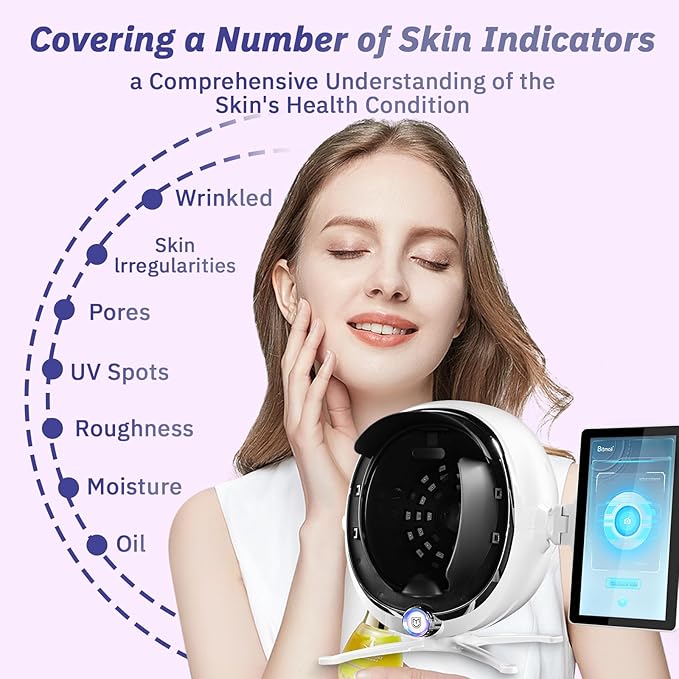 13.3 Inch 3D Digital Skin Analyzer Detector, AI Smart Facial Skin Analysis Machine, 38 Million Pixels, 8 Spectral Facial Moisture Analyzer for Beauty Salon Healthy Skin Care