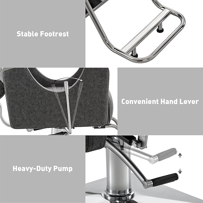 BarberPub Barber Chair for Barbershop,Reclining Salon Chair for Hair Stylist 9180 (Grey)