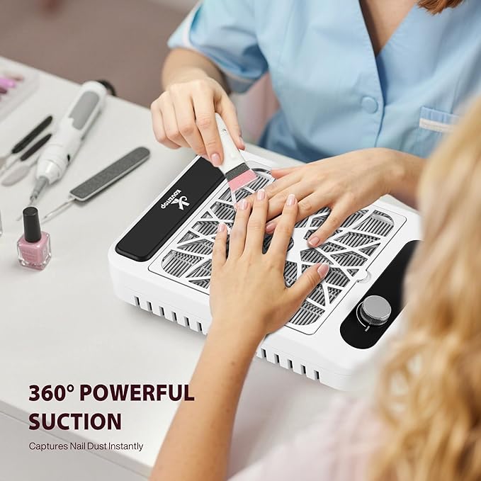 Nail Dust Collector for Nail Techs,Compact & Quiet Vacuum Fan Dust Collector with Reusable Filter, Powerful Dust Suction Machine,Nail Tech Must Haves for Gel Polish,Pedicures,Salon & Home Use