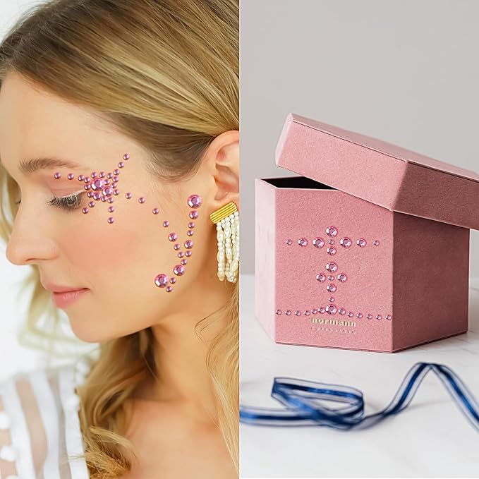 975Pcs Face Gems Hair Gems, Self-Adhesive Face Jewels Eye Jewels Rhinestones 3/4/5/6 mm DIY Face Gems Stick on, Hair Body Rhinestones Gems Crystals Pearls for Face Makeup, Crafts (gem_Pink)