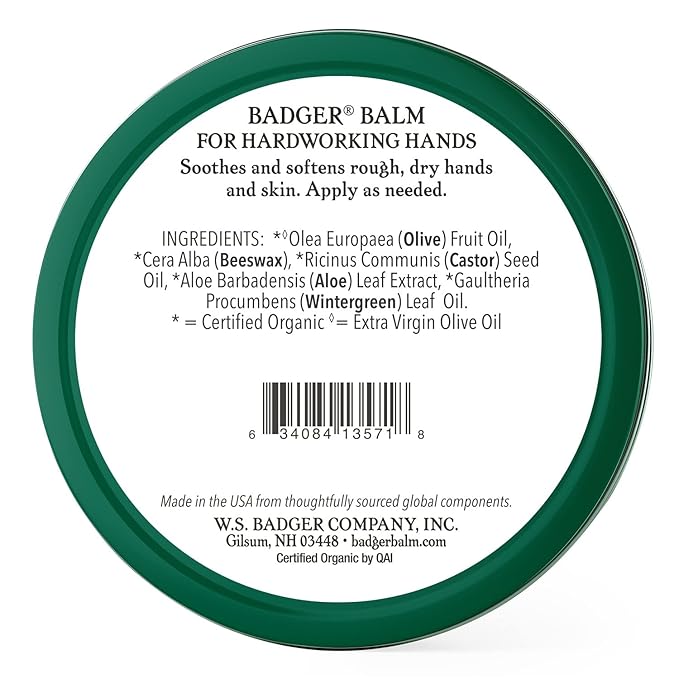 Badger - Hardworking Healing, Aloe Vera & Wintergreen, Working Hand Balm, for Dry Hands, Hand Moisturizer, Certified Organic Hand Balm, Hand Repair Balm, 2 oz