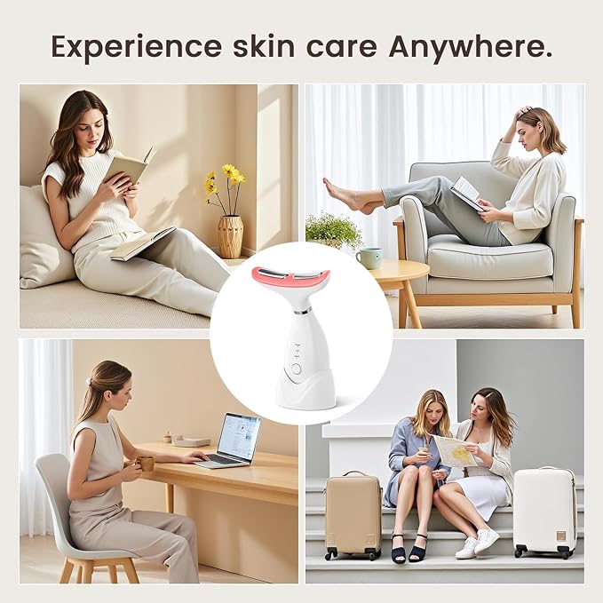 Facial and Neck Massager,7 Color LED Light Therapy for Face,Face Lift Device,Beauty Face Massager Tools for Skin Care (White)