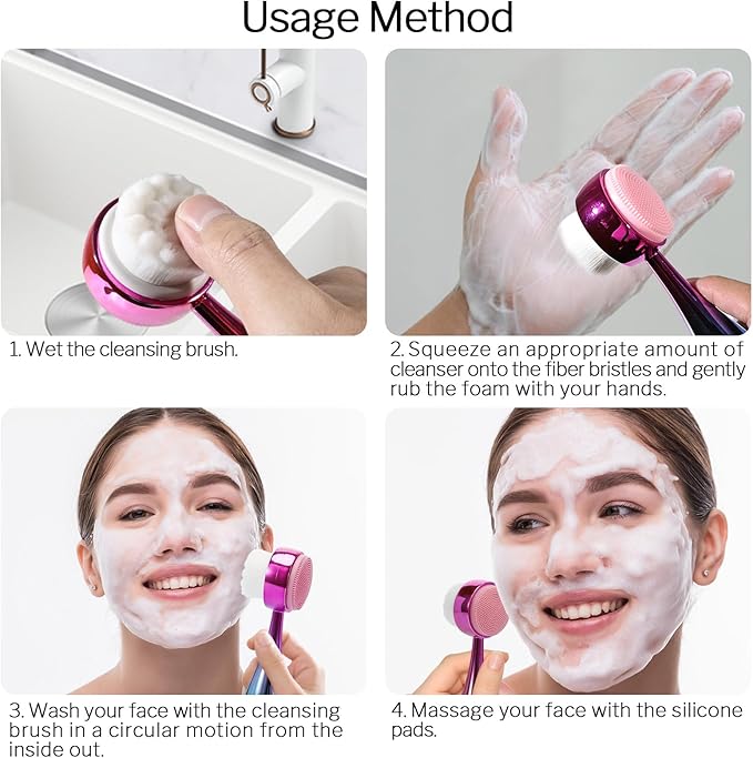 Face Brush 2 in 1, Facial Cleansing Brush Double Sides, Facial Exfoliation Scrub Brush Silicone Manual Face Scrubber Brush for Gentle Deep Pore Cleansing, Skincare (Blue, 2 Pack)