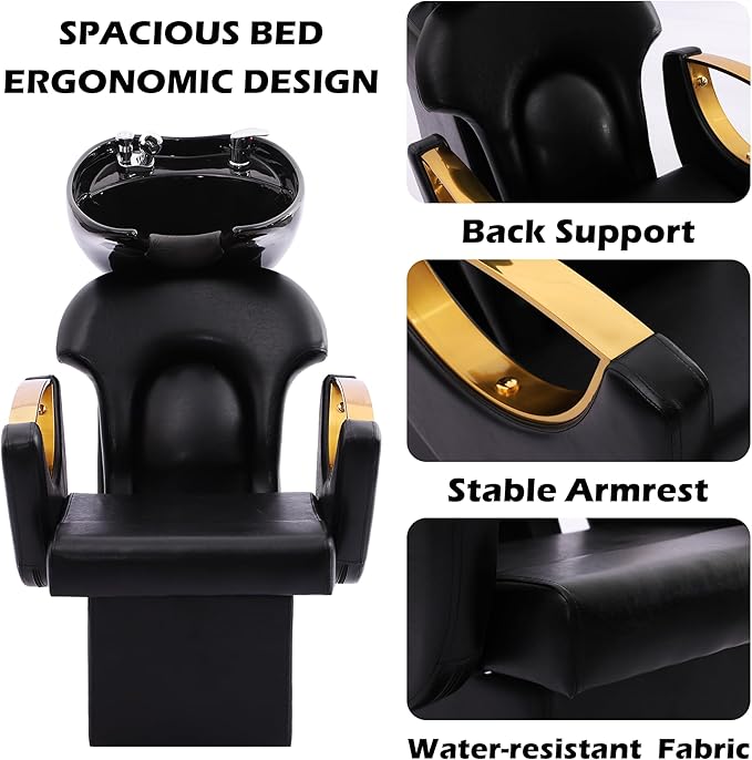 Shampoo Backwash Barber Chair with Tilting Ceramic Shampoo Bowl, Hair Washing Station,Barber Chair for Spa Beauty Salon,Barbershop