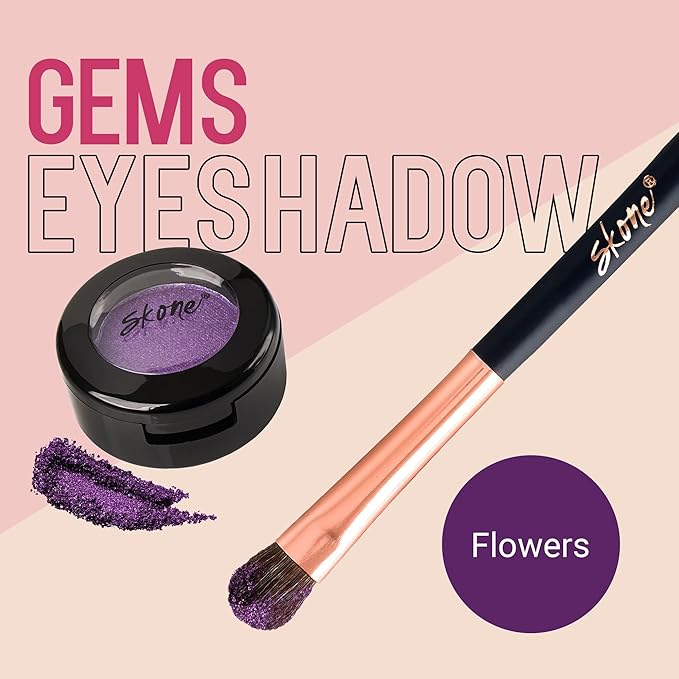 Skone Cosmetics Gems Eye Shadow, Highly Pigmented, Longwear Eye Makeup, Single Eyeshadow with Pro Shimmery Finish - Ultra-Blendable, Slightly Shimmer Shades - Purple Eyeshadow - Flowers
