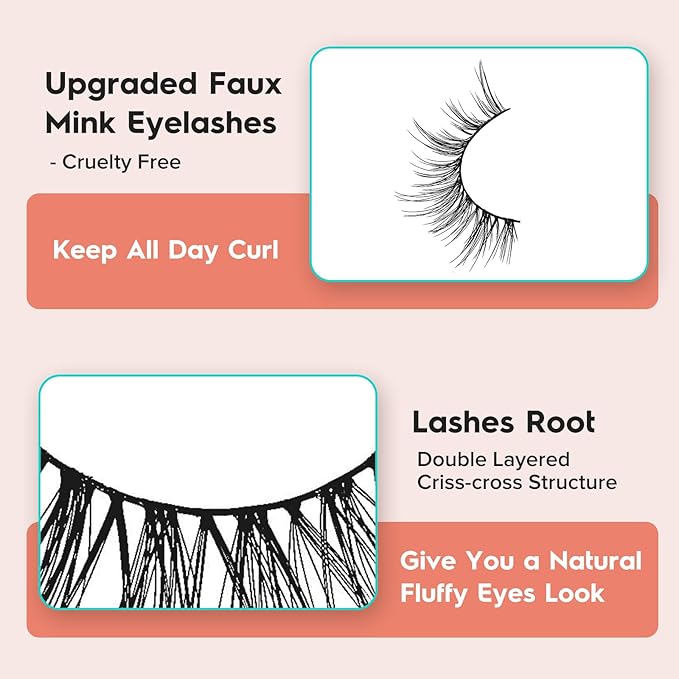 Wispy Lashes False Eyelashes Natural Cat Eye Lashes 12mm Strip Lashes withThin Band Siliglli Cat Eyelashes 3D Volume False Lashes C Curl Eyelashes Pack 7 Pair
