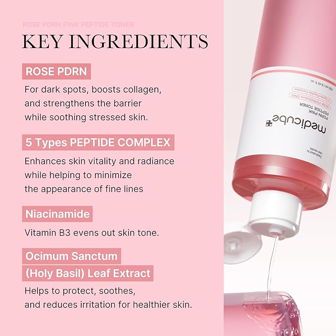 medicube PDRN Pink Peptide Toner I Pink Glow Toner for Skin Boosting, Soothing and Calming, Uneven Skin Tone, Rose PDRN & Peptide & Niacinamide, Korean Skin Care (250ml / 8.45 fl. oz.)