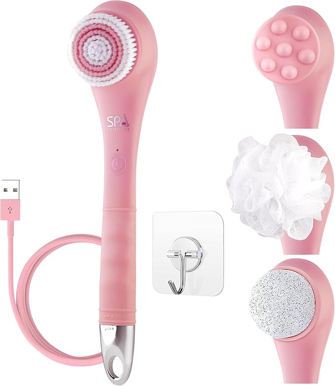 Spa Sciences - NERA - 4-in-1 Shower/Bath Body Brush for Exfoliation, Deep Cleansing, Foot Care, Lotion Infuser, and Massage