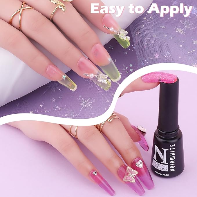 Jelly Gel Polish, 20 Colors Trendy Neon Jelly Gel Nail Polish Kit Glossy Crystal Transparent Gel Polish Nude Pink Purple Green Blue Yellow Red Colors Nail Polish Set Soak Off UV LED