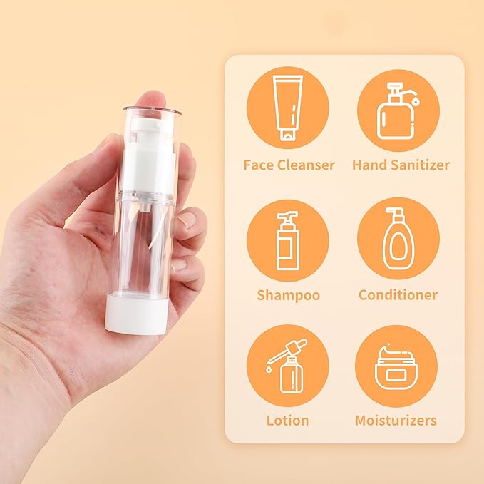1OZ/30ML Clear Airless Pump Bottles, Lotion Dispenser Travel with Pump, Vacuum Plastic Travel Size Lotion Bottle for Foundation, Creams, Cosmetic(18 Pack)