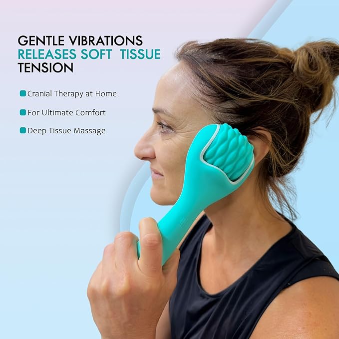 Silicone Ice Head Massage Roller for Head, Neck, Jaw, Ear, and Sinus Relief-Rechargeable Handheld Massage Roller with Comfortable Grip (Teal)